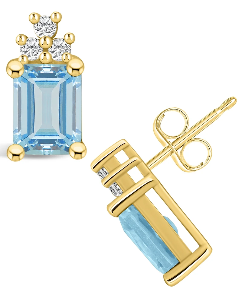 Macy's Aquamarine (2-3/4 Ct. T.w.) and Diamond (1/5 Ct. T.w.) Stud Earrings in 14K Yellow Gold