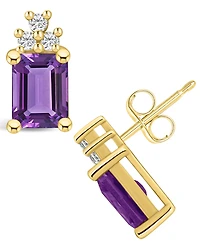 Macy's Amethyst (3-1/5 ct. t.w.) and Diamond (1/5 ct. t.w.) Stud Earrings in 14K Yellow Gold