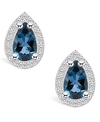 Macy's London Topaz (-/ ct. t.w.) and Diamond (/3 ct. t.w.) Halo Stud Earrings in 14K Gold