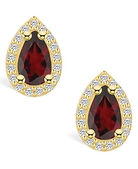 Macy's Garnet (-/ ct. t.w.) and Diamond (/3 ct. t.w.) Halo Stud Earrings in 14K Yellow Gold