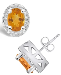 Macy's Citrine (2-3/8 ct. t.w.) and Diamond (3/8 ct. t.w.) Halo Stud Earrings in 14K White Gold