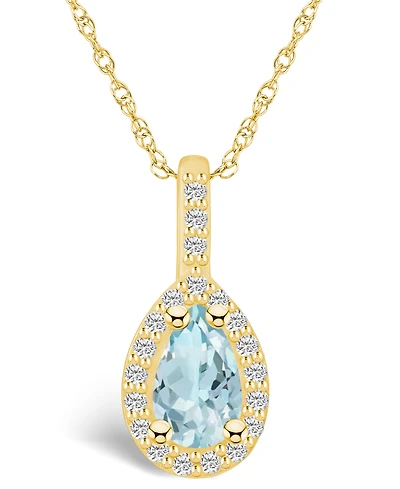 Macy's Aquamarine (3/4 Ct. T.w.) and Diamond (1/5 Ct. T.w.) Halo Pendant Necklace in 14K Yellow Gold