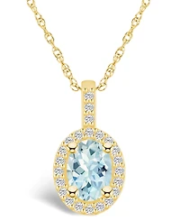 Macy's Aquamarine (1-1/7 Ct. T.w.) and Diamond (1/4 Ct. T.w.) Halo Pendant Necklace in 14K Yellow Gold