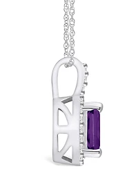 Macy's Amethyst (1-5/8 Ct. T.w.) and Diamond (1/4 Ct. T.w.) Halo Pendant Necklace in 14K White Gold