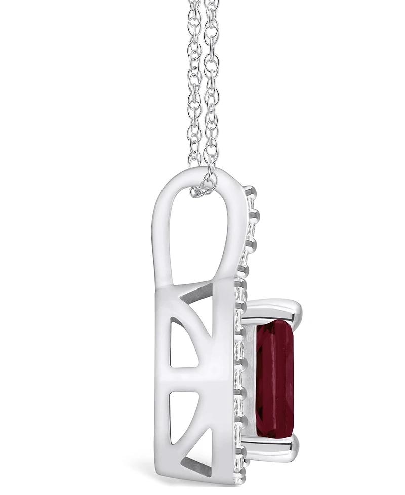 Macy's Garnet (2 Ct. T.w.) and Diamond (1/4 Ct. T.w.) Halo Pendant Necklace in 14K White Gold
