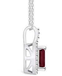 Macy's Garnet (2 Ct. T.w.) and Diamond (1/4 Ct. T.w.) Halo Pendant Necklace in 14K White Gold