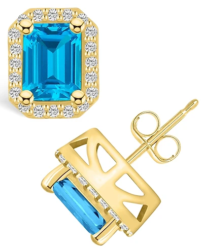 Macy's Topaz (4 ct. t.w.) and Diamond (3/8 ct. t.w.) Halo Stud Earrings in 14K Yellow Gold
