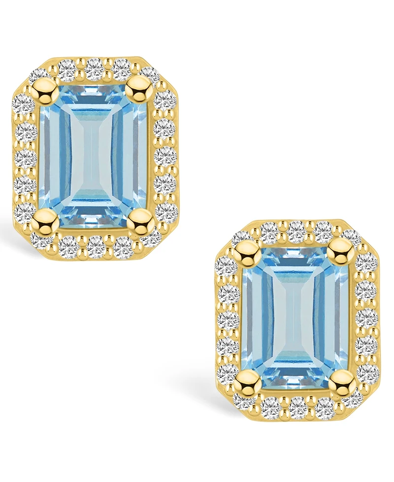 Macy's Aquamarine (2-3/4 ct. t.w.) and Diamond (3/8 ct. t.w.) Halo Stud Earrings in 14K Yellow Gold