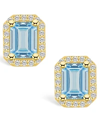 Macy's Aquamarine (2-3/4 ct. t.w.) and Diamond (3/8 ct. t.w.) Halo Stud Earrings in 14K Yellow Gold
