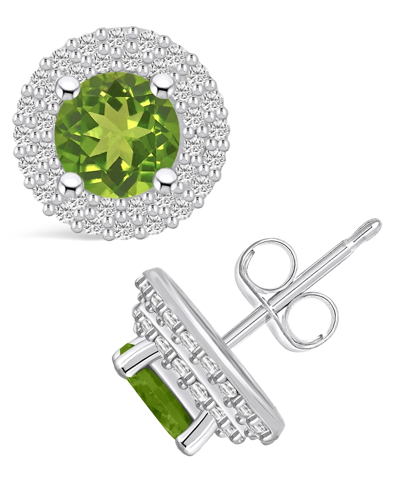 Macy's Peridot (1-7/8 ct. t.w.) and Diamond (1/2 ct. t.w.) Halo Stud Earrings in 14K Gold
