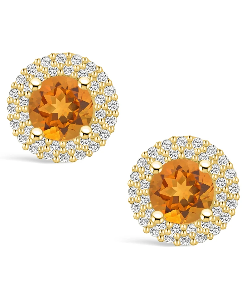 Macy's Citrine (1-1/2 ct. t.w.) and Diamond (1/2 ct. t.w.) Halo Stud Earrings in 14K Yellow Gold