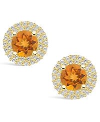 Macy's Citrine (1-1/2 ct. t.w.) and Diamond (1/2 ct. t.w.) Halo Stud Earrings in 14K Yellow Gold
