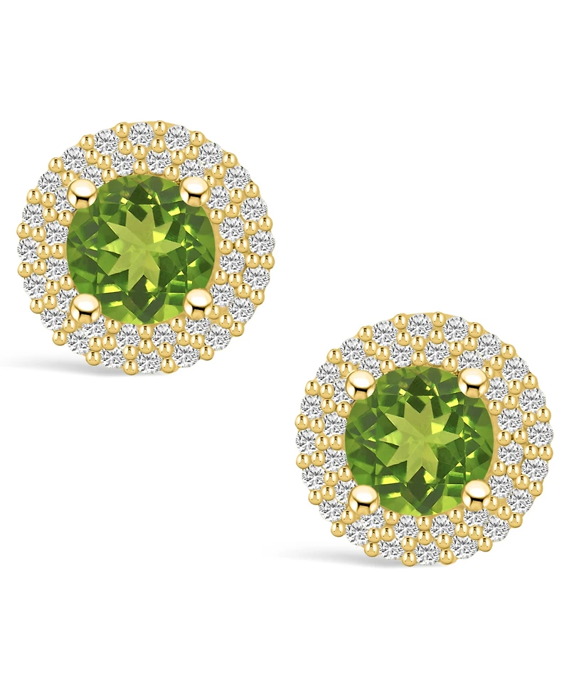Macy's Peridot (1-7/8 ct. t.w.) and Diamond (1/2 ct. t.w.) Halo Stud Earrings in 14K Yellow Gold