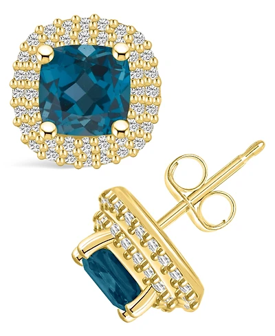 Macy's London Topaz (2-1/2 ct. t.w.) and Diamond (3/8 ct. t.w.) Halo Stud Earrings in 14K Yellow Gold