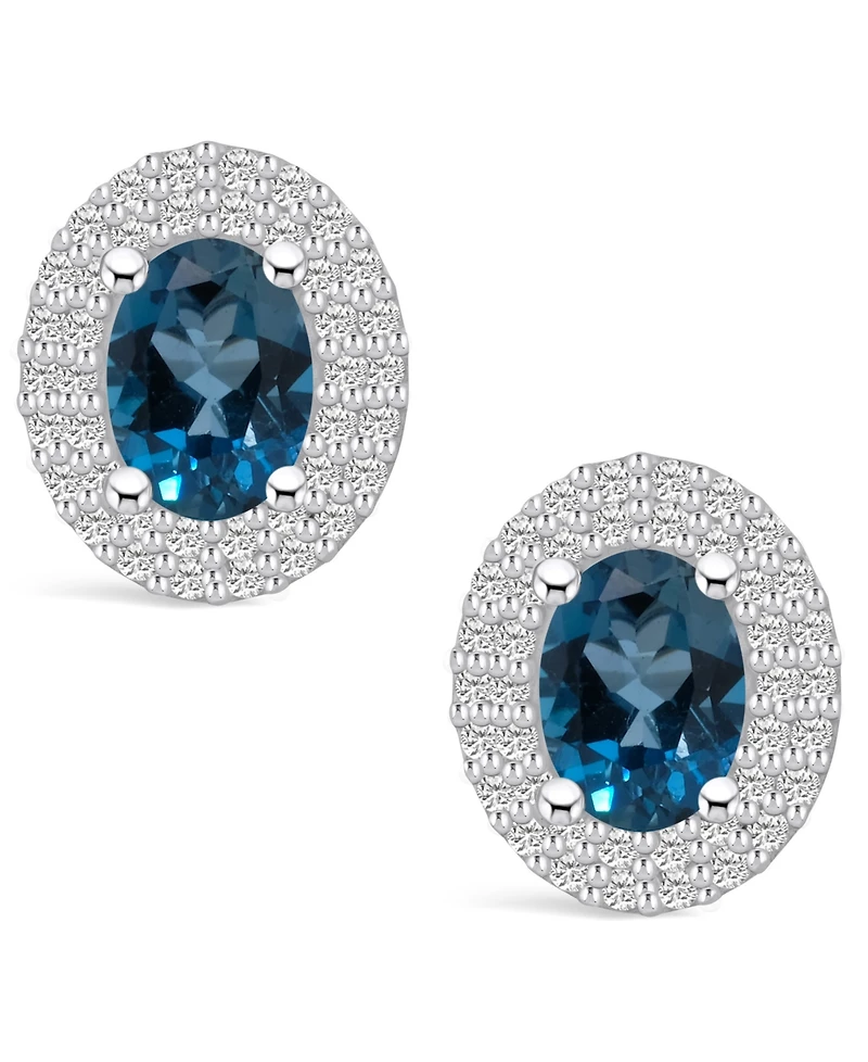 Macy's London Topaz (2 ct. t.w.) and Diamond (/2 ct. t.w.) Halo Stud Earrings in 14K Gold