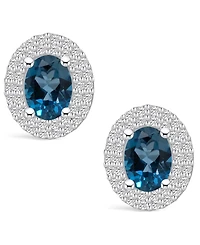 Macy's London Topaz (2 ct. t.w.) and Diamond (/2 ct. t.w.) Halo Stud Earrings in 14K Gold