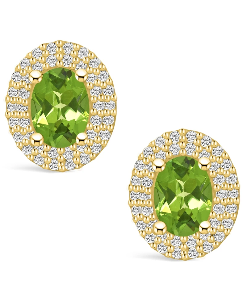 Macy's Peridot (1-3/4 ct. t.w.) and Diamond (1/2 ct. t.w.) Halo Stud Earrings in 14K Yellow Gold