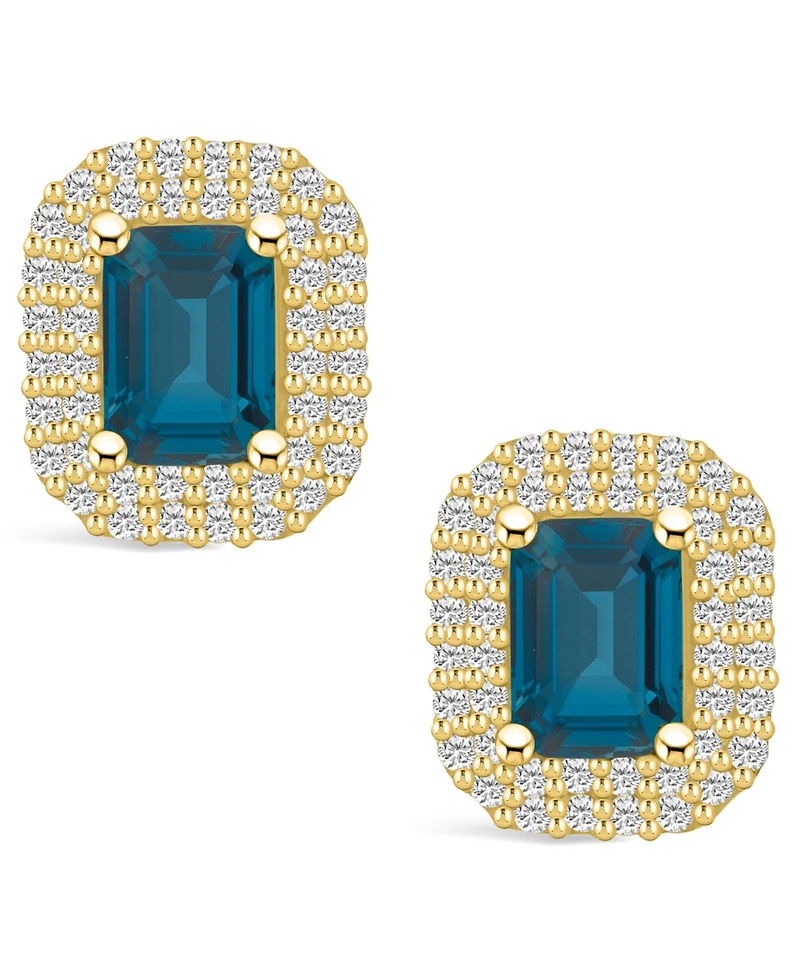Macy's London Topaz (2-5/8 ct. t.w.) and Diamond (3/4 ct. t.w.) Halo Stud Earrings in 14K Yellow Gold