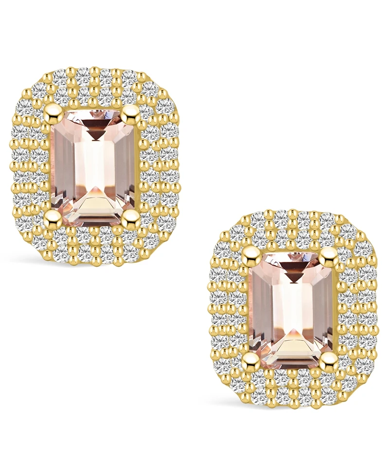 Macy's Morganite (1-3/4 ct. t.w.) and Diamond (3/4 ct. t.w.) Halo Stud Earrings in 14K Yellow Gold