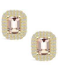 Macy's Morganite (1-3/4 ct. t.w.) and Diamond (3/4 ct. t.w.) Halo Stud Earrings in 14K Yellow Gold