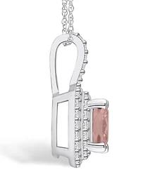 Macy's Morganite (2 Ct. T.w.) and Diamond (1/2 Ct. T.w.) Halo Pendant Necklace in 14K White Gold