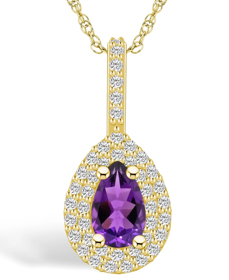Macy's Amethyst (7/8 Ct. T.w.) and Diamond (3/8 Ct. T.w.) Halo Pendant Necklace in 14K Yellow Gold