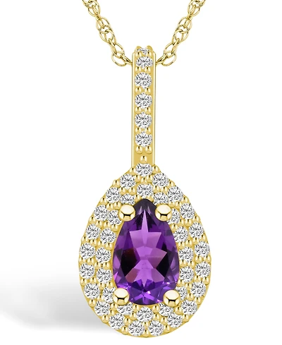 Macy's Amethyst (7/8 Ct. T.w.) and Diamond (3/8 Ct. T.w.) Halo Pendant Necklace in 14K Yellow Gold