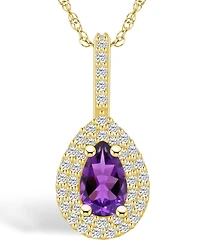 Macy's Amethyst (7/8 Ct. T.w.) and Diamond (3/8 Ct. T.w.) Halo Pendant Necklace in 14K Yellow Gold