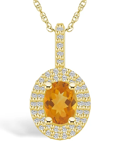 Macy's Citrine (1-1/5 Ct. T.w.) and Diamond (1/2 Ct. T.w.) Halo Pendant Necklace in 14K Yellow Gold