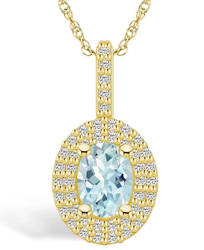 Macy's Aquamarine (1-1/7 Ct. T.w.) and Diamond (1/2 Ct. T.w.) Halo Pendant Necklace in 14K Yellow Gold
