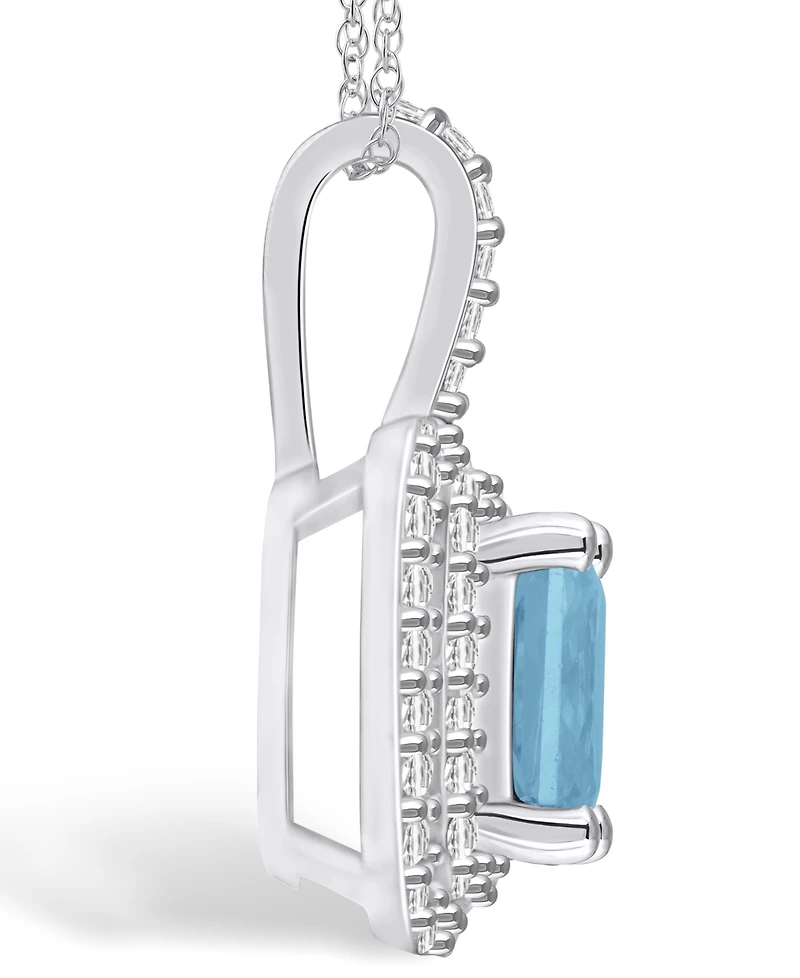 Macy's Aquamarine (1-3/8 Ct. T.w.) and Diamond (1/2 Ct. T.w.) Halo Pendant Necklace in 14K White Gold