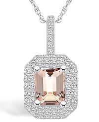 Macy's Morganite (1-3/8 Ct. T.w.) and Diamond (1/2 Ct. T.w.) Halo Pendant Necklace in 14K White Gold