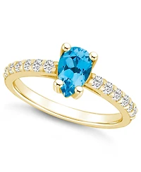 Macy's Blue Topaz (1 Ct. T.w.) and Diamond (1/3 Ring 14K Yellow Gold