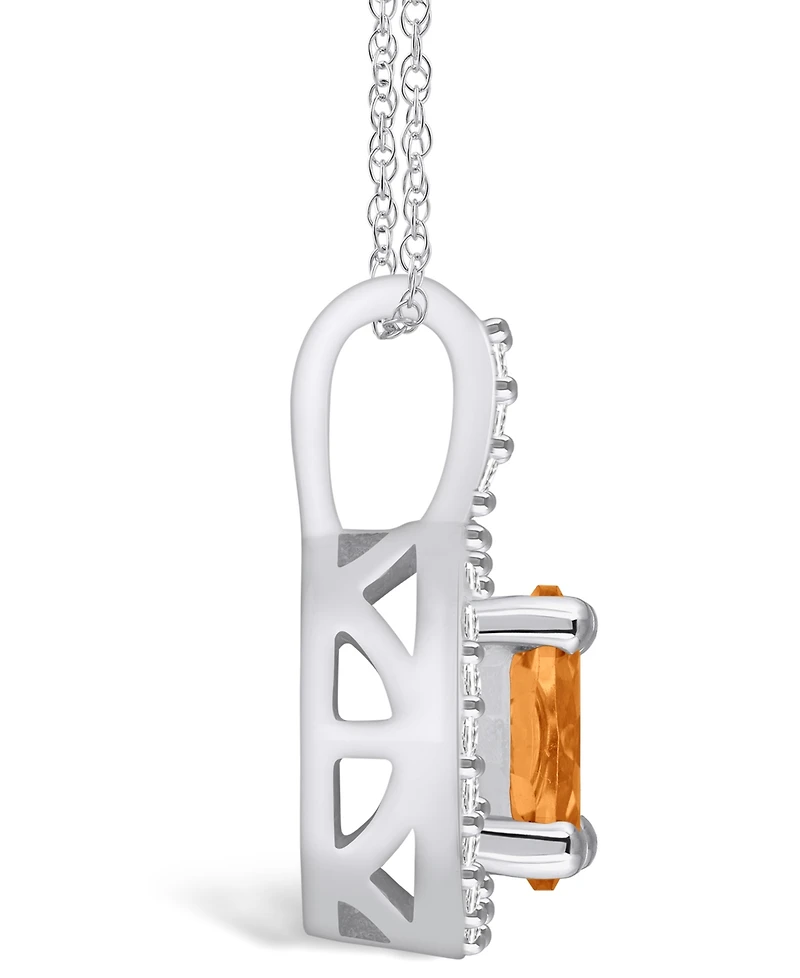 Macy's Citrine (1-1/5 Ct. T.w.) and Diamond (1/4 Ct. T.w.) Halo Pendant Necklace in 14K White Gold