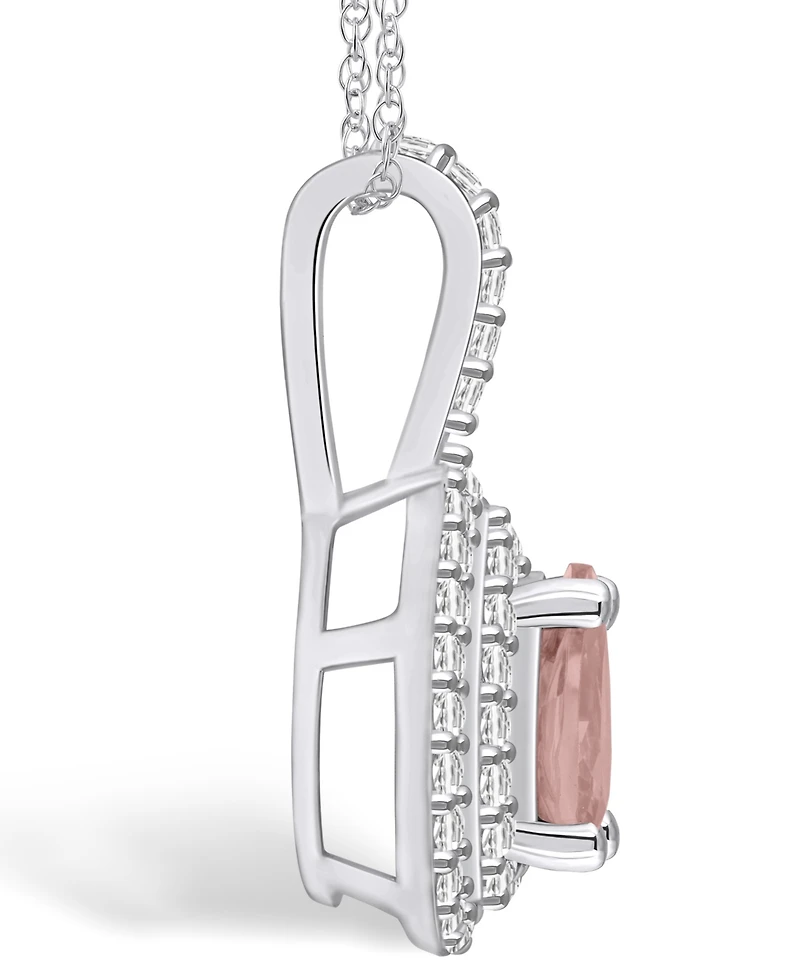Macy's Morganite (3/4 Ct. T.w.) and Diamond (3/8 Ct. T.w.) Halo Pendant Necklace in 14K Gold