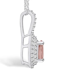 Macy's Morganite (3/4 Ct. T.w.) and Diamond (3/8 Ct. T.w.) Halo Pendant Necklace in 14K Gold