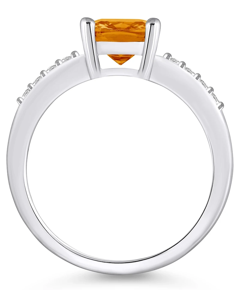 Macy's Citrine and Diamond Ring (2 ct.t.w 1/8 ct.t.w) 14K White Gold