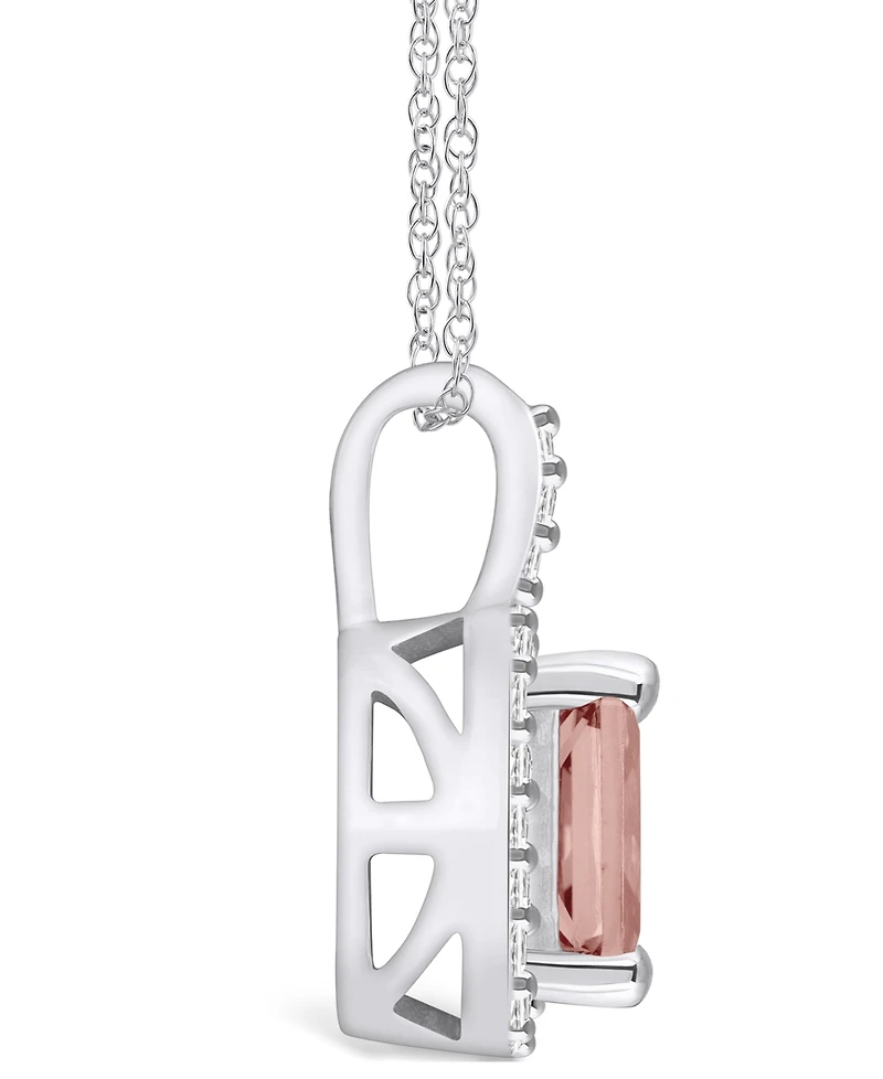Macy's Morganite (1-3/8 Ct. T.w.) and Diamond (1/4 Ct. T.w.) Halo Pendant Necklace in 14K White Gold