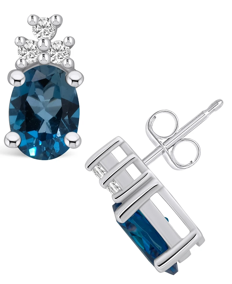 Macy's London Topaz (3-1/5 ct. t.w.) and Diamond (1/5 ct. t.w.) Stud Earrings in 14K White Gold
