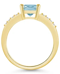 Macy's Aquamarine and Diamond Ring (2 ct.t.w 1/8 ct.t.w) 14K Yellow Gold