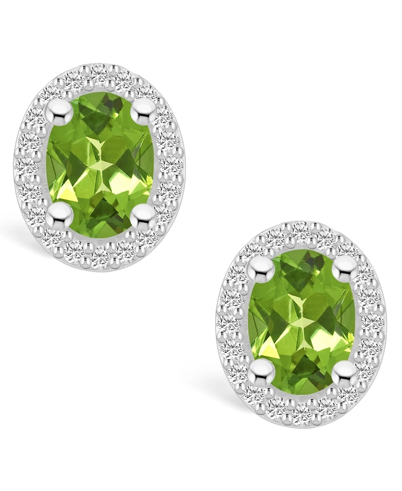 Macy's Peridot (2-3/4 ct. t.w.) and Diamond (3/8 ct. t.w.) Halo Stud Earrings in 14K White Gold