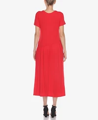 White Mark Women's Short Sleeve Asymmetrical Waist Maxi Dress