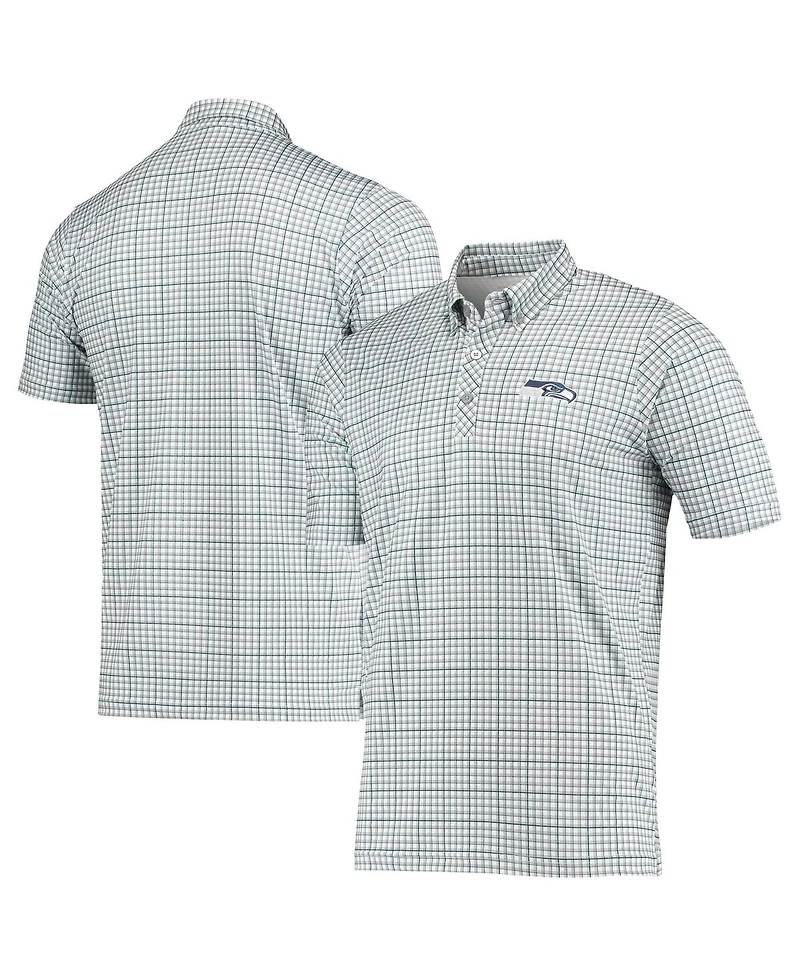 Men's Antigua Gray, Navy Seattle Seahawks Deliver Button-Down Polo Shirt