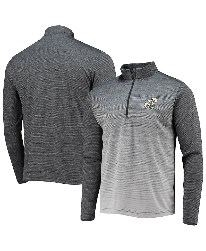 Men's Antigua Black, Heathered Gray New Orleans Saints Throwback Cycle Quarter-Zip Jacket