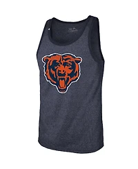 Men's Majestic Threads Justin Fields Heathered Navy Chicago Bears Player Name and Number Tri-Blend Tank Top