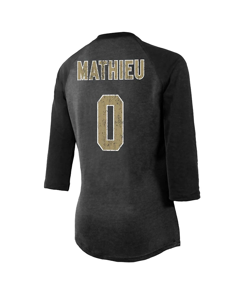 Women's Majestic Threads Tyrann Mathieu Black New Orleans Saints Name & Number Raglan 3/4 Sleeve T-shirt