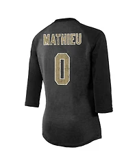 Women's Majestic Threads Tyrann Mathieu Black New Orleans Saints Name & Number Raglan 3/4 Sleeve T-shirt
