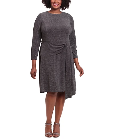London Times Plus Size Side-Draped Glitter-Knit Dress