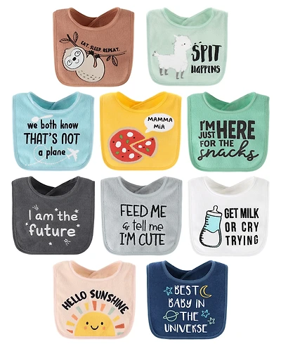 The Peanutshell Terry Feeding Baby Girl Bibs, 10 Pack, Hello Sunshine
