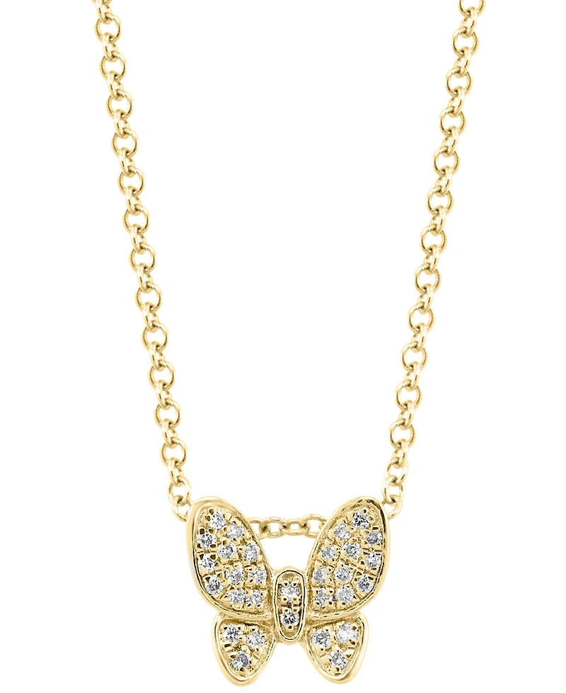 Effy Diamond Pave Butterfly 18" Pendant Necklace (1/10 ct. t.w.) in 14k Gold-Plated Sterling Silver